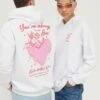 YOURTURN Heart Back Print Relaxed Hoodie UnisexFelpa Con CappuccioWhite Uomo Maglieria E Felpe YO121013W-A11