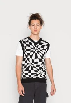 YOURTURN Distorted Check Vest UnisexMaglioneBlack/White Uomo Maglieria YO12100NE-Q11